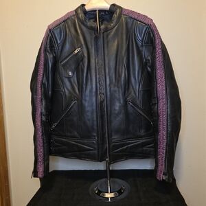 Women's Black and Purple Leather Jacket